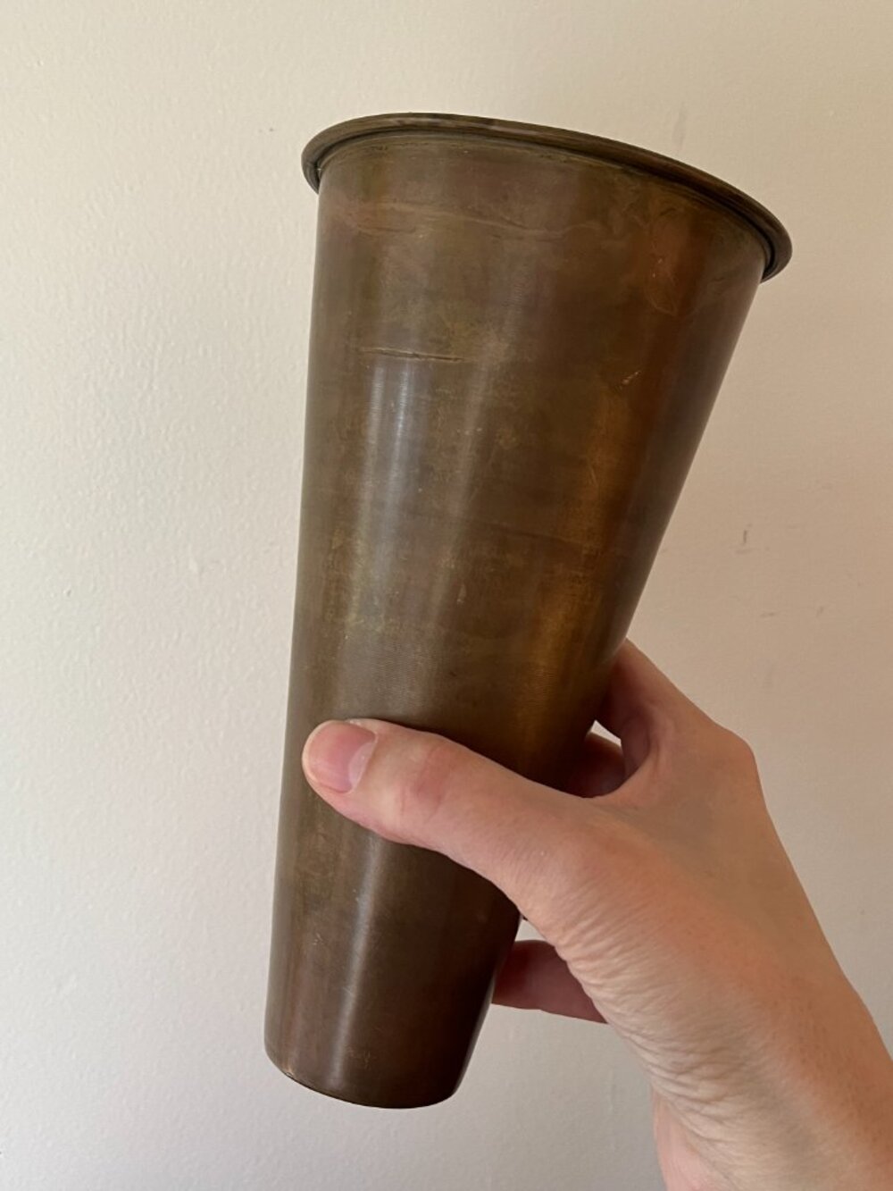 Vintage Brass Tone Trumpet Shaped Metal Vessel